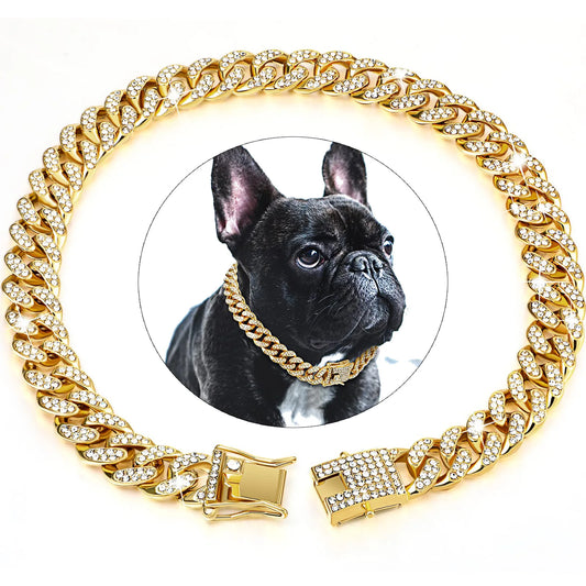 Dog Chain Diamond Cuban Collar Walking Metal Chain Collar with  Secure Buckle, Jewelry Accessories