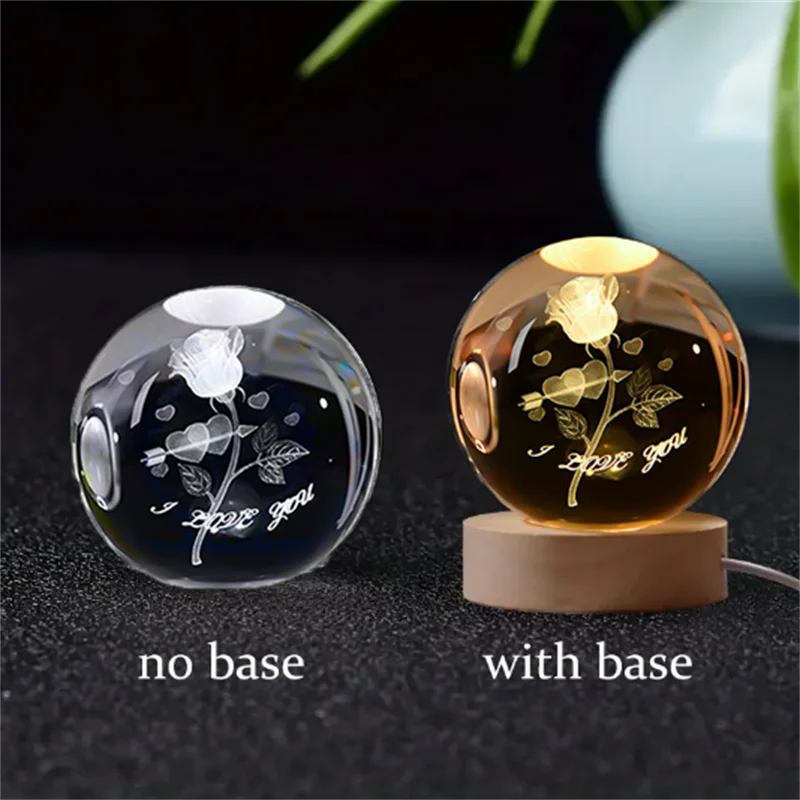 6cm 3D Crystal Solar System Globe – LED Warm Night Light with Laser Engraved Planet Design and Wooden Base, Great Birthday Gift