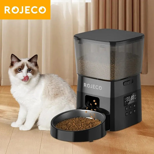 ROJECO Automatic Pet Feeder Button Version Auto Food Dispenser Accessories Smart Control Pet Feeder For Dry Food