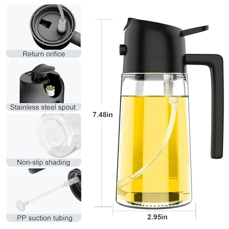 2-in-1 Oil Dispenser Sprayer – Convenient Handle for Kitchen Use, Barbecue, Air Frying, Pan Frying, and Steak Preparation