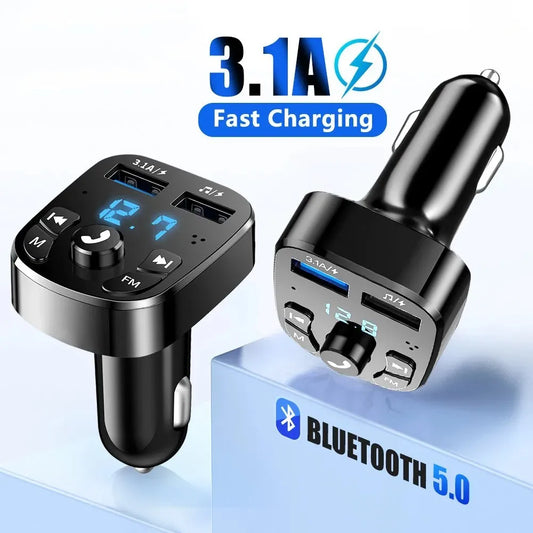 3.1A FM Transmitter Bluetooth 5.0 Car MP3 Player – Dual USB Fast Charging Adapter with Noise Reduction Audio Receiver