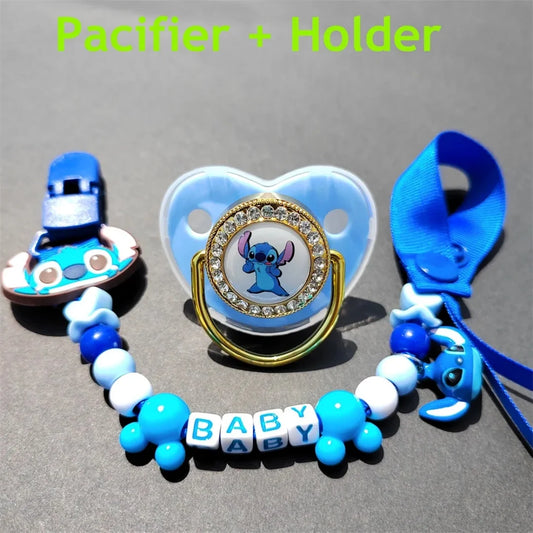 Personalized  Stitch Pants Baby Pacifier Clip – BPA-Free Silicone Pacifier with Shiny Nipple and Baby Tether, Perfect Gift