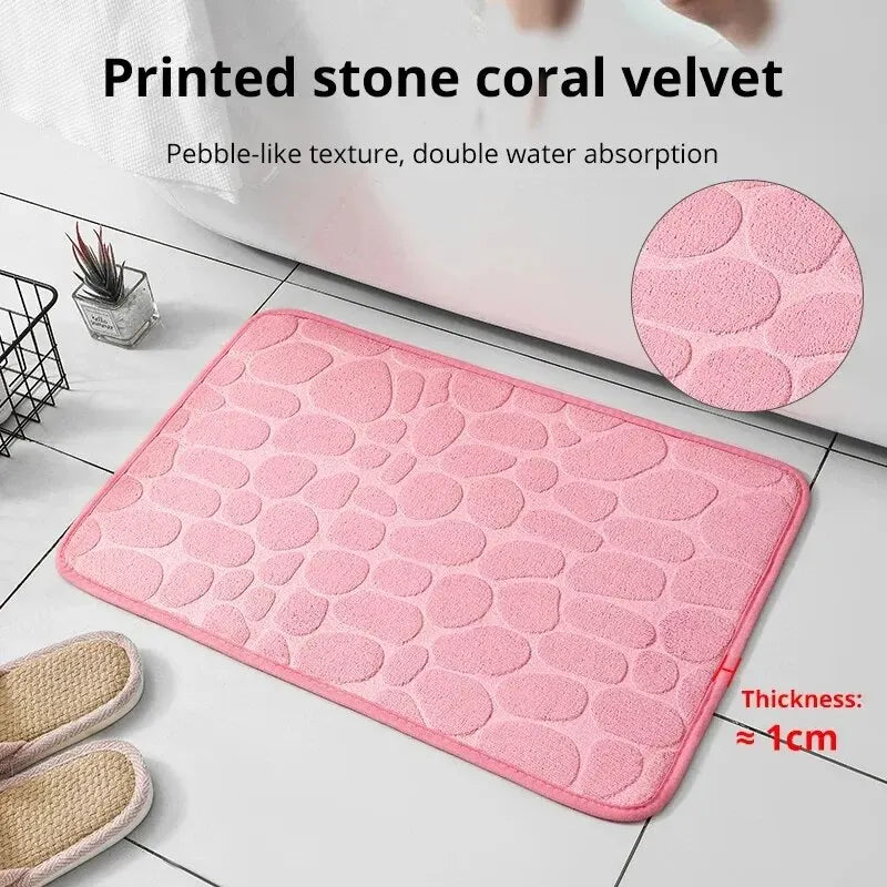 Memory Foam Non-Slip Velvet Carpet – Embossed Cobblestone Design Floor Mat for Bathroom, Living Room, and Home Furnishings