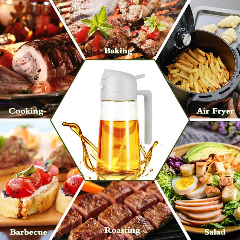 2-in-1 Oil Dispenser Sprayer – Convenient Handle for Kitchen Use, Barbecue, Air Frying, Pan Frying, and Steak Preparation