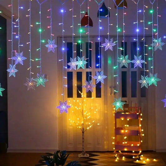 3.2M Waterproof Snowflake LED String Lights with Flashing Effect – Perfect for Christmas, Weddings, and Festive Party Decorations