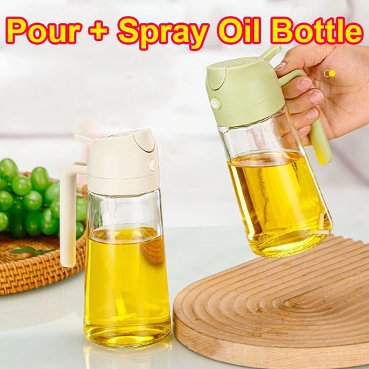 2-in-1 Oil Dispenser Sprayer – Convenient Handle for Kitchen Use, Barbecue, Air Frying, Pan Frying, and Steak Preparation