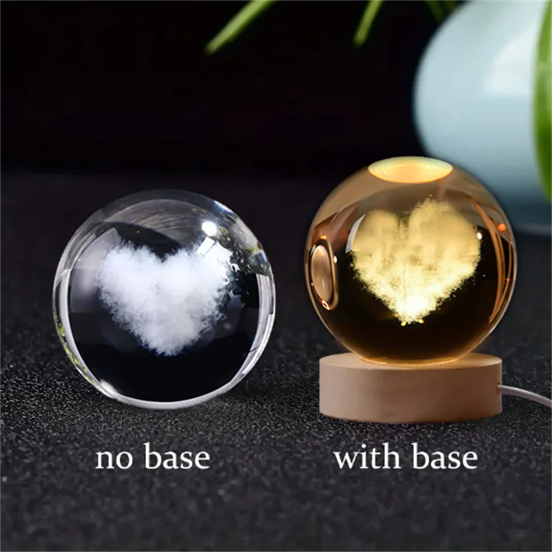 6cm 3D Crystal Solar System Globe – LED Warm Night Light with Laser Engraved Planet Design and Wooden Base, Great Birthday Gift