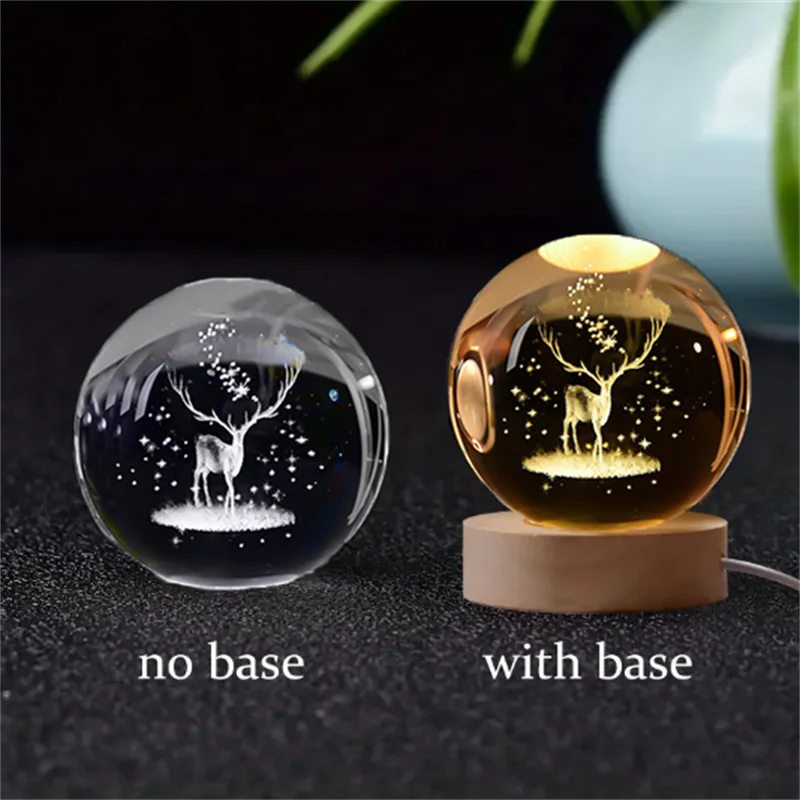 6cm 3D Crystal Solar System Globe – LED Warm Night Light with Laser Engraved Planet Design and Wooden Base, Great Birthday Gift