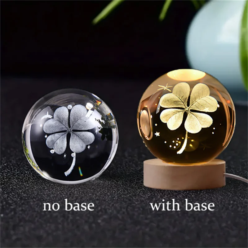 6cm 3D Crystal Solar System Globe – LED Warm Night Light with Laser Engraved Planet Design and Wooden Base, Great Birthday Gift