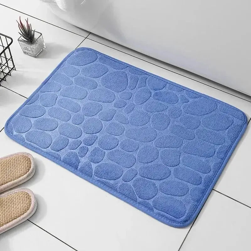 Memory Foam Non-Slip Velvet Carpet – Embossed Cobblestone Design Floor Mat for Bathroom, Living Room, and Home Furnishings