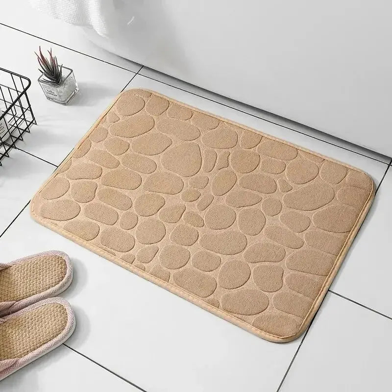 Memory Foam Non-Slip Velvet Carpet – Embossed Cobblestone Design Floor Mat for Bathroom, Living Room, and Home Furnishings