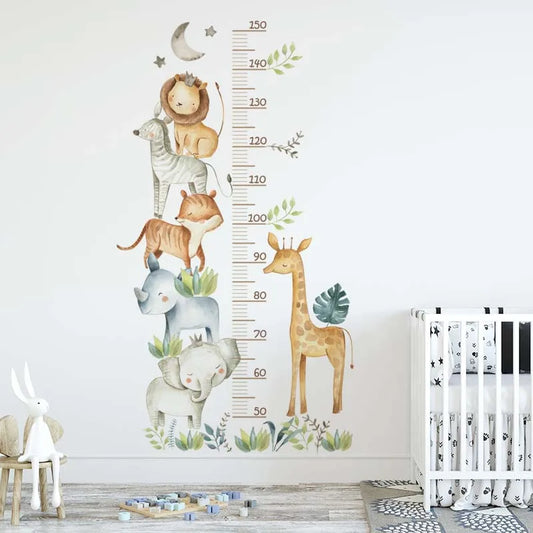 3-Piece Waterproof PVC Cartoon Animal Height Wall Stickers – Removable Ruler Decals for Kids' Room, Kindergarten, and Home Decoration