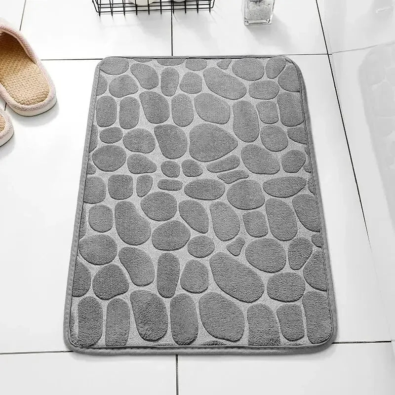 Memory Foam Non-Slip Velvet Carpet – Embossed Cobblestone Design Floor Mat for Bathroom, Living Room, and Home Furnishings