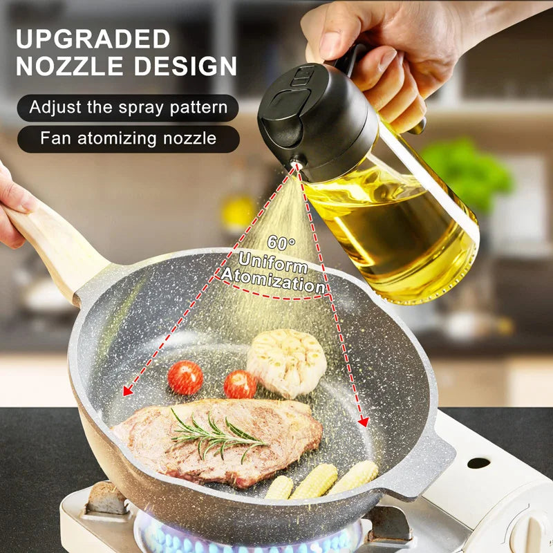 2-in-1 Oil Dispenser Sprayer – Convenient Handle for Kitchen Use, Barbecue, Air Frying, Pan Frying, and Steak Preparation