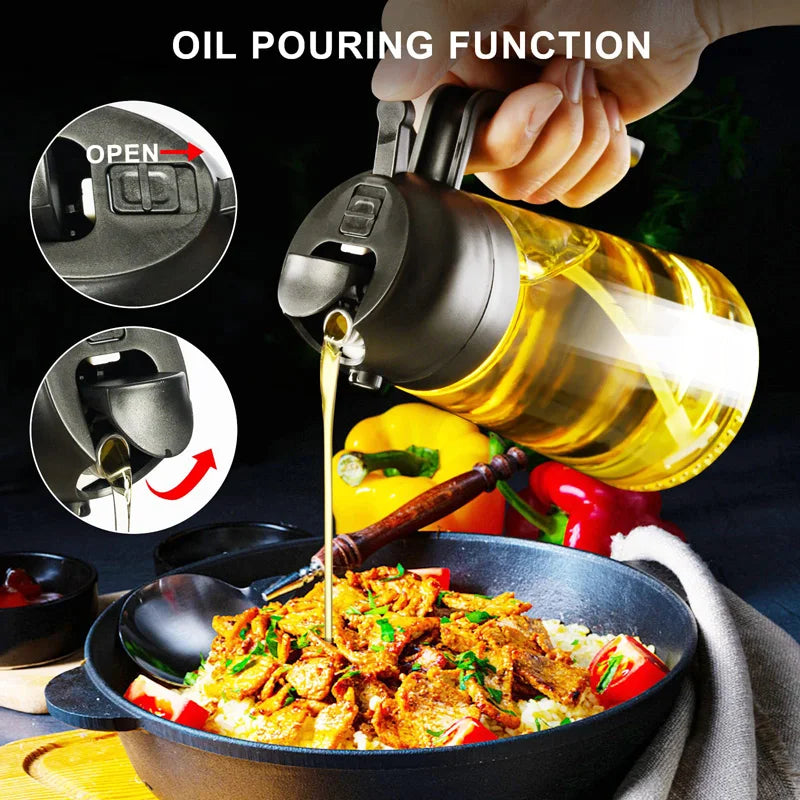 2-in-1 Oil Dispenser Sprayer – Convenient Handle for Kitchen Use, Barbecue, Air Frying, Pan Frying, and Steak Preparation