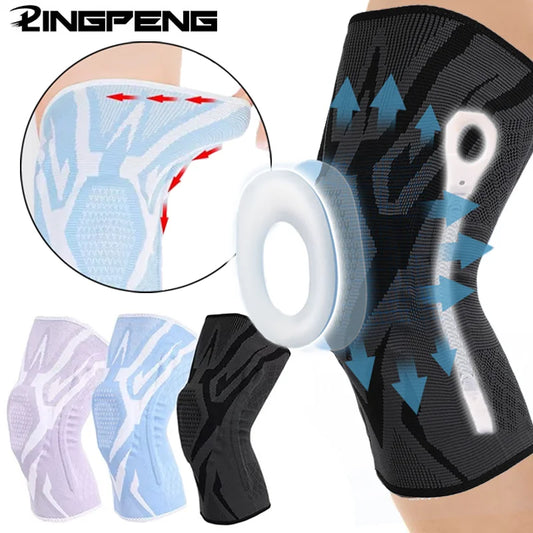 1PC Knee Support Brace – Silicone Pads, Spring Support, and Breathable Knee Sleeves for Meniscus Protection in Sports